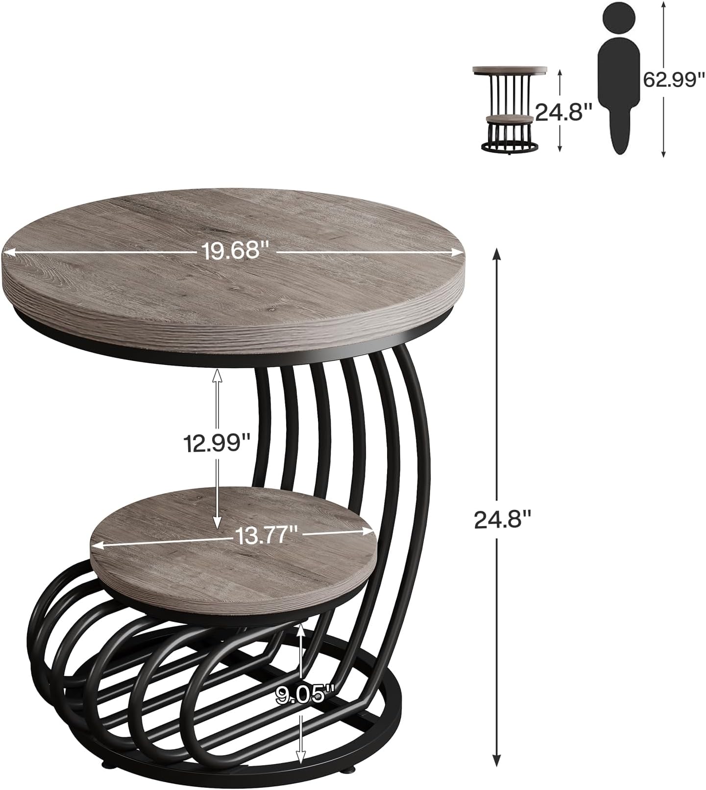 2 Tiers Couch Table,Round Side Table,End Table