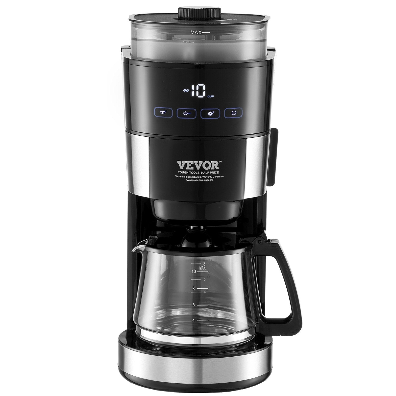 10-Cup Precision Drip Coffee Maker – 3 Brew Strength Modes & 1.5L High-Capacity Glass Carafe