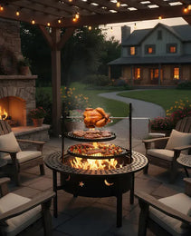33 Inch Outdoor Fire Pit With 2 Cooking Grills, Wood Burning Firepit With Removable Swivel Grill, For Backyard Deck Bonfire Patio Picnic, Black