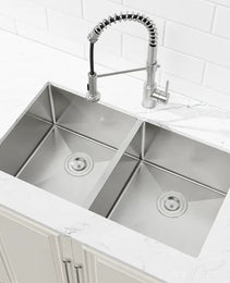 33'x19' Embedded Double Bowl Kitchen Sink, Undermount Handmade Sink In Brushed - Sink Only - Unable Ship Weekends, TK And TEMU Only For Pickup