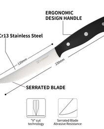 8-Piece 4.5-Inch Steak Knife Set, Carbon Steel Double Bevel, With Eco-Friendly POM Handles And Gift Box