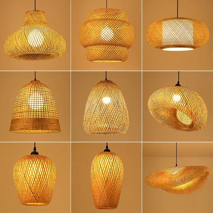 2025 New Bamboo Pendant Lamps Ceiling Lights Rattan Wicker Lustre Hand Knit Braiding Suspended Home Dining Braided Decor Hot
