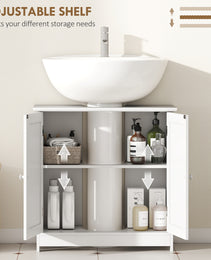 Under Sink Bathroom Cabinet, Pedestal Sink Storage Cabinet with 2 Doors, Shelf and U-Shape, White
