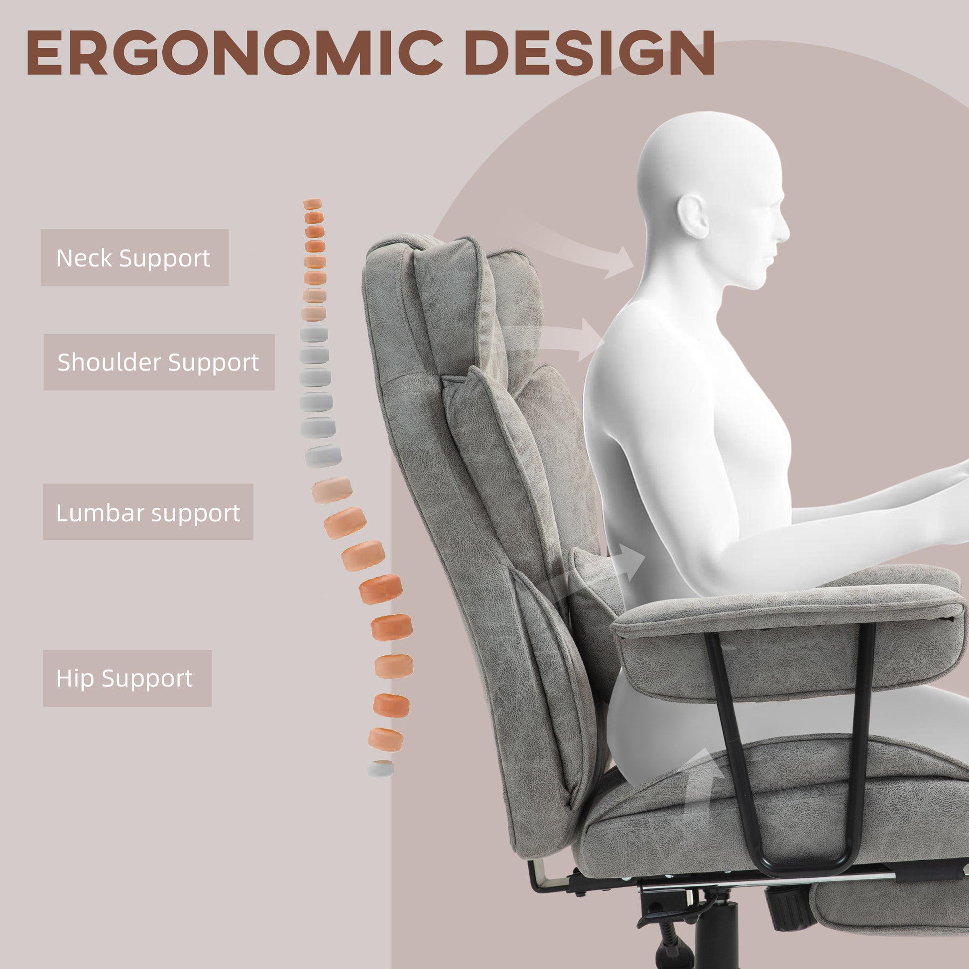 400LBS Big and Tall Office Chair, Massage Office Chair with Footrest, Lumbar Support and Reclining Function, Gray
