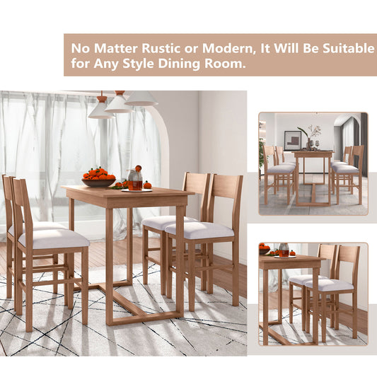 TOPMAX Farmhouse Counter Height 5-Piece Dining Table Set With 1 Rectangular Dining Table And 4 Dining Chairs For Small Places,Brown  Old