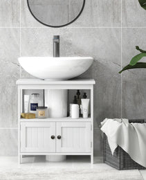 Kleankin Pedestal Sink Storage Cabinet, Bathroom Under Sink Cabinet With 2 Doors And Open Shelf, Bathroom Vanity, White