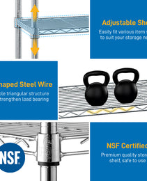 62.9''W Adjustable Storage Shelves NSF Wire Shelving Unit Multiple Rows Shelving For Storage Rack Shelves For Storage Heavy Duty Garage Shelf Pantry Shelves Kitchen Shelving,