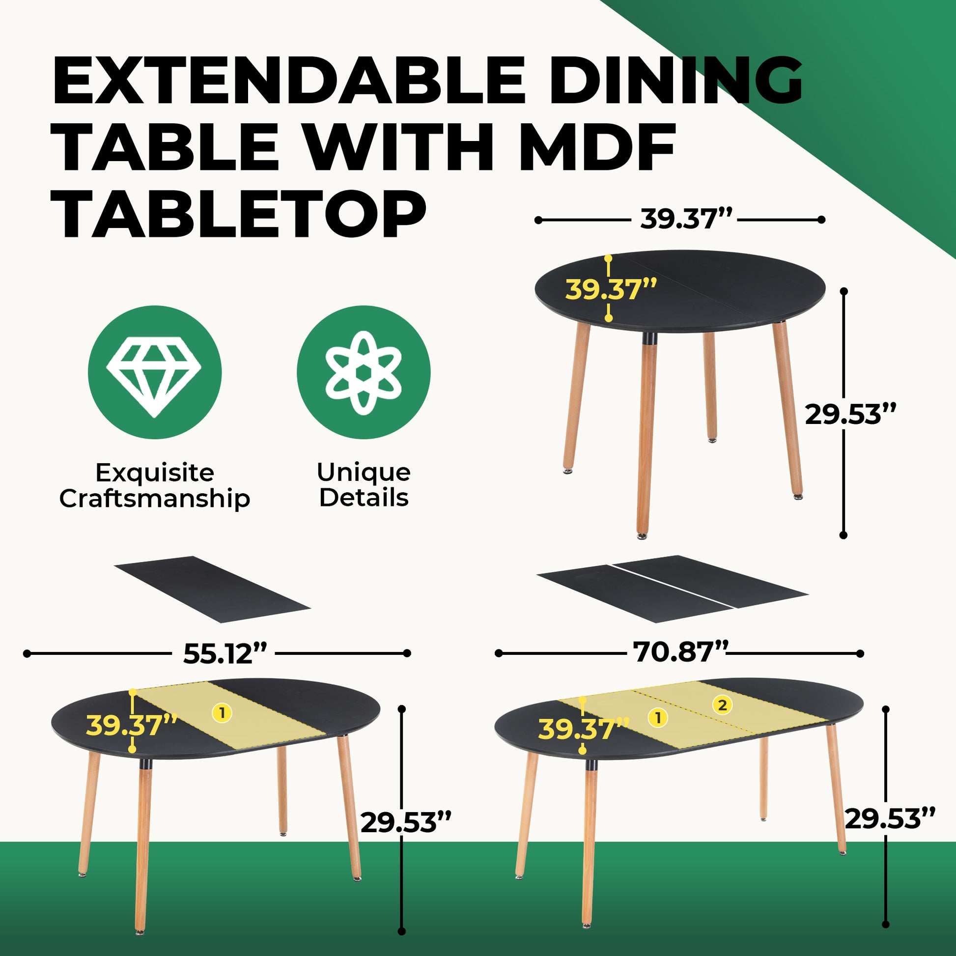Extensible Table,DINING TABLE,OFFICE TABLE,COFFEE TABLE,wood Leg,MDF Top,100-140-180x100x75cm,black Color