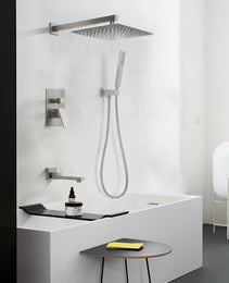 Male NPT Folding Bathtub Shower Faucet Rain Shower Head System With Bath Tub Faucet Set And Handheld For Bathroom Brushed Nickel 3 Function Unable Ship Weekends TK AND TEMU Only For Pickup