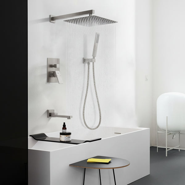 Male NPT Folding Bathtub Shower Faucet Rain Shower Head System With Bath Tub Faucet Set And Handheld For Bathroom Brushed Nickel 3 Function Unable Ship Weekends TK AND TEMU Only For Pickup