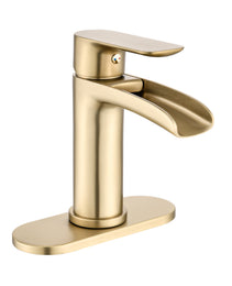 Waterfall Bathroom Faucet Single Handle Bathroom Sink Faucets 1 Or 3 Hole Solid Vanity Faucet With Deck Plate & Overflow Pop Up Drain Brushed Nickel