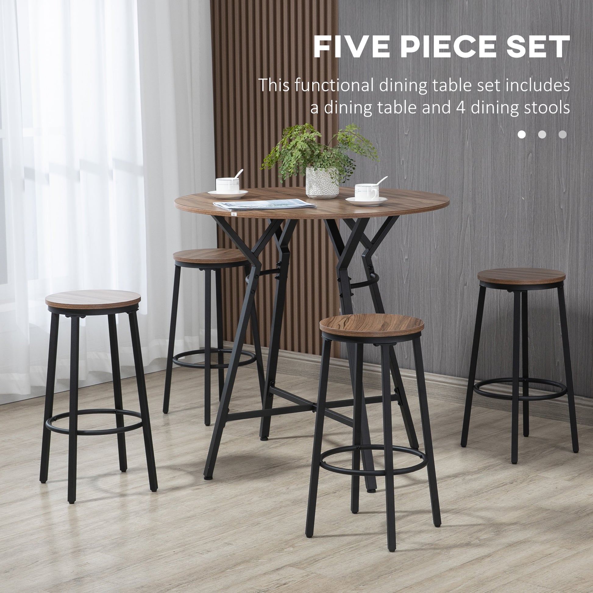 5-Piece Bar Table And Chairs Set, Space Saving Dining Table & 4 Stools