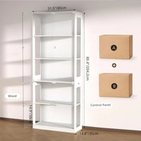 80'' Display Cabinet with Glass Door for Living Room, Tempered Glass and Wood, Black, Adjustable Shelves and LED Lighting