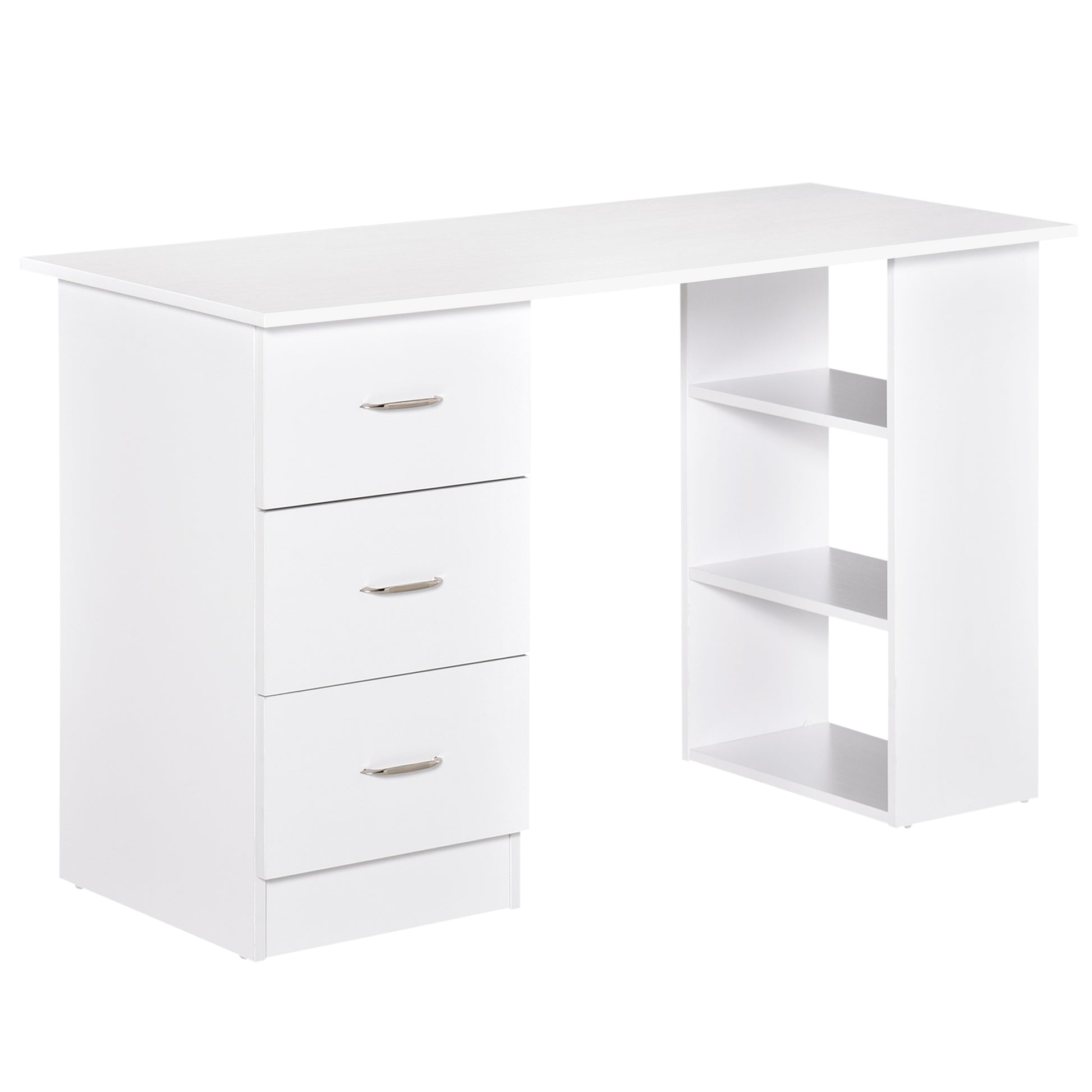 47" Modern Home Office Computer Desk Bookcase Combo Writing Table Workstation with 3 Drawer and Storage Shelf - White