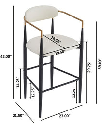 Barstools Set Of 2, Counter Height Upholstered Bar Stools With Back For Kitchen Island, Beige Faux PU Leather Seating Black Iron Legs 260LBS Weight Capacity