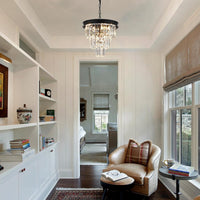 Black Crystal Chandeliers for Dining Room，4-Lights D12 Inch