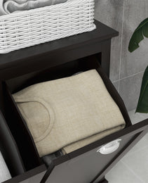 Bathroom Storage Cabinet, Tilt-Out Laundry Hamper with 2 Compartments, Black