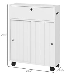 Toilet Paper Cabinet, Slim Bathroom Cabinet with 4 Rolling Wheels, Small Bathroom Storage Cabinet with Paper Holes, Sliding Doors and Adjustable Shelf for Small Space, White