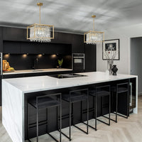 Modern Foyer Chandelier, Gold Crystal Chandelier Entryway Pendant Light Fixture, Square Adjustable Height Chandeliers for Kitchen Island, L15.74'' X H9.84''