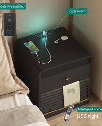 Nightstand With Charging Station, Smart Nightstand With Night Light,with Led Lights,Bedside Tables With Storage Cabinet For Bedroom,Black