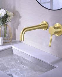 Wall Mount Single Handle Bathroom Faucet Brushed Gold