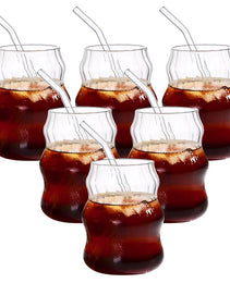 6 Pcs 19 Ounce Glass Straw Cup, Coffee Cup, Milk Cup, Juice Cup, Cold Drink Cup, Tea Cup, Water Cup, Office Cup, Striped Cloud Cup