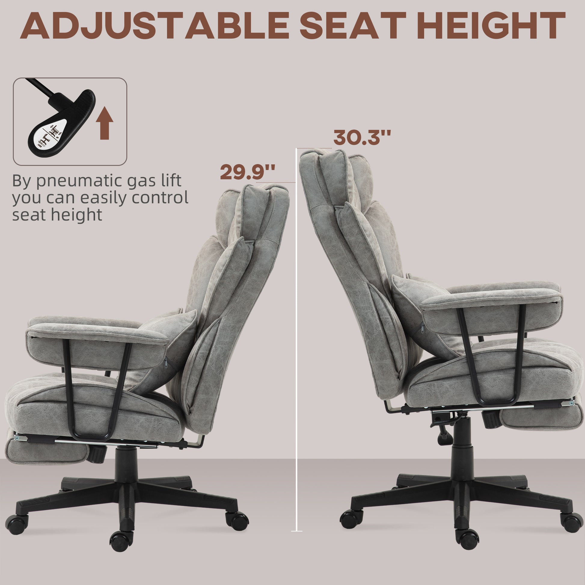 400LBS Big and Tall Office Chair, Massage Office Chair with Footrest, Lumbar Support and Reclining Function, Gray
