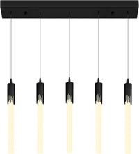 5-Lights Rectangular Pendant Lights for Kitchen Island Black Linear Crystal Chandelier Modern Chandeliers for Kitchen Island Dining Room