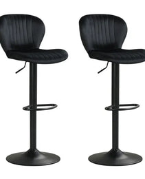 2-Pack Adjustable Height Bar Stools With 360° Swivel, Dutch Velvet Upholstered Bar Chai - Black