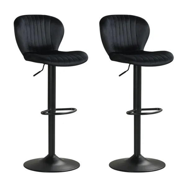 2-Pack Adjustable Height Bar Stools With 360° Swivel, Dutch Velvet Upholstered Bar Chai - Black