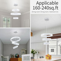 Modern LED Chandeliers Adjustable Hanging White Pendant Light Fixture 3 Ring Flush Mount Chandeliers for Bedroom,Kitchen,Island Cafe
