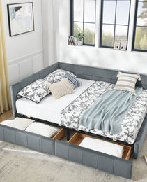 Queen Size Storage Upholstered Tufted Bed Frame, Sofa Bed Frame With Comfortable Backrest And Armrests,Queen Size Bed For Bedroom, Living Room,Velvet, Grey 85.5x64.5x29.5
