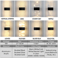 LED Wall Lamp Laser Acrylic Modern Nordic Sconce Lamps LED Indoor Wall Lights Bedroom Living Room Bedside Light 27cm 6W 85-265V