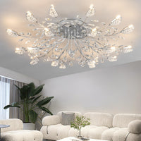 Modern Crystal Ceiling Light Fixture,Semi Flush Mount Chandeliers,Crystal Leaf Ceiling Light, Chandeliers for Dining Room,Living Room,Bedroom (Silvery, 18-Lights)