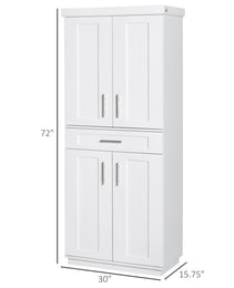 White Pantry Cabinet with Adjustable Shelving for Kitchen, Perfect for Family, White