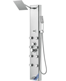 Shower Panel System, 5 Shower Modes, Digital Display Shower Panel Tower, Rainfall, 8 Massage Jets, Tub Spout, 3-Setting Handheld Shower Head 59 Hose, Stainless Steel Wall-Mounted Shower Set