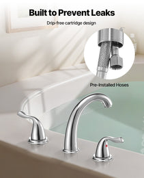 Roman Tub Faucet, 3 Hole Waterfall Bathtub Faucet, Gooseneck Bath Tubs Faucets Set With 2 Handles, Deck Mount Bath Tub Faucets Set For Pet Washing, Adult Bathing, Silver, High Arc Spout