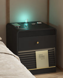 Nightstand With Charging Station, Smart Nightstand With Night Light,with Led Lights,Bedside Tables With Storage Cabinet For Bedroom,Black