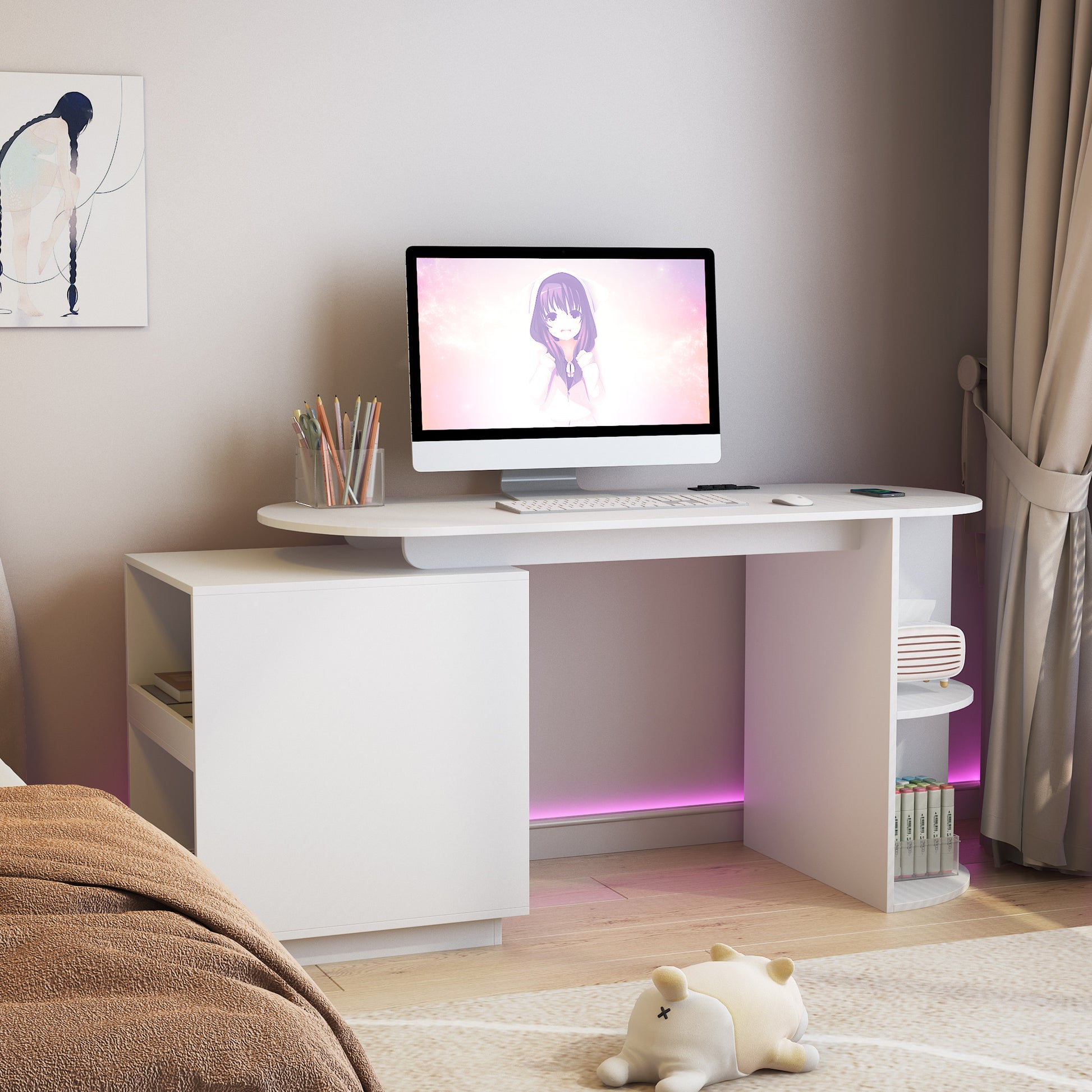Modern Home Office Table,Expandable Desk With Storage Drawers & Open Shelf,Computer Desk With Hutch & Bookshelf,Wood Executive Desk Teens Student Desk Writing Laptop Home Office Desk