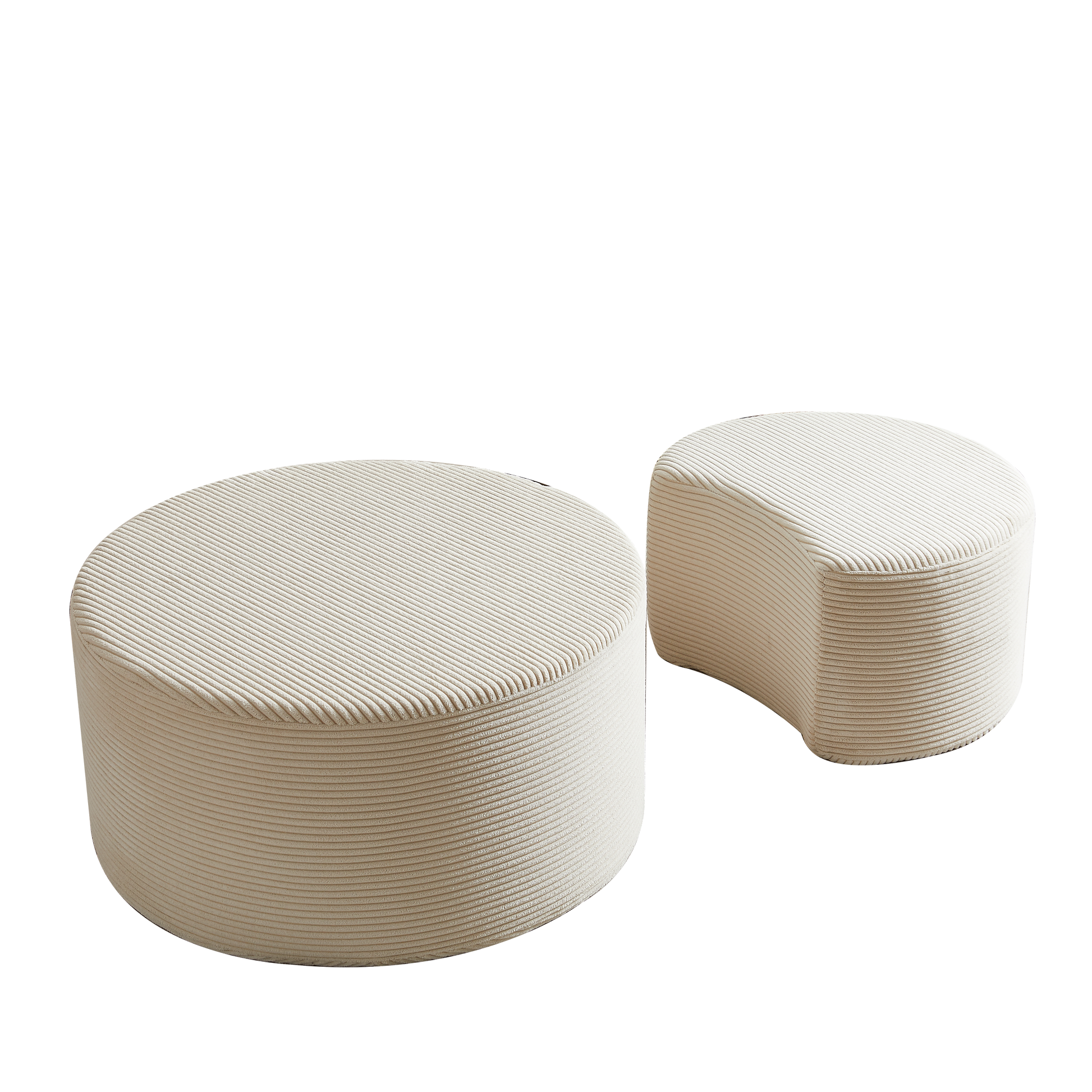 Nesting Coffee Table Set Of 2,Upholstered Round Coffee Tables Set Of 2 For Living Room, Modern Foam Round Coffee Table Side Table End Table Ottoman, No Assembly