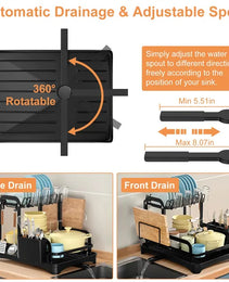 2-Tier Dish Drying Rack For Kitchen Counter Space Saving Rustproof Dish Rack With Drainboard Detachable Kitchen Drainer Organizer Set