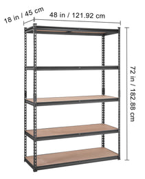 VEVOR Storage Shelving Unit, 5-Tier Adjustable, 2000 Lbs Capacity, Heavy Duty Garage Shelves Metal Organizer Utility Rack, Black,  For Kitchen Pantry Basement Bathroom Laundry