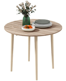 Folding Dining Table, Round Drop Leaf Kitchen Table for Small Spaces with Wood Legs, Oak Color