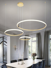 Modern Chandelier Black 3 Ring Chandelier for Living Room High Ceiling Chandelier Light Fixture with Remote Control LED Lights Dimmable 2700-6000K Foyer Light