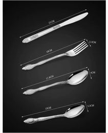 Product Name  Deluxe Premium Cutlery Flatware Set For The Home  Stainless Steel Cutlery Service With 1 Dinner Fork, 1 Dinner Knife, 1 Dinner Spoon And 1 Tea Spoon  Durable, Elegant And Rust  Resista
