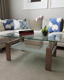 Rectangle Glass Coffee Table, Clear Coffee Table, Modern Side Center Tables For Living Room, Living Room Furniture