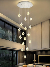 20-Light Modern Chandelier for Foyer Crystal Chandeliers for Living Room Gold Pendant Light Fixture Staircase Chandelier for High Ceilings Dimmable LED Hanging Light with Remote