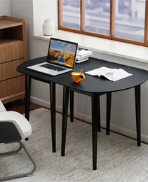 45" Extendable Dining Table Set, 2 Half-Round Tables Convertible To Oval For 4-6 People Black