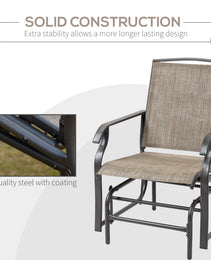 2 Piece Glider Set, Outdoor Swing Chairs, Patio Rocking Armchairs with Breathable Mesh Fabric, Steel Frame for Garden, Backyard, Patio, Dark, Brown/Khaki