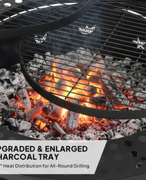 33 Inch Outdoor Fire Pit With 2 Cooking Grills, Wood Burning Firepit With Removable Swivel Grill, For Deck Bonfire Patio Picnic, Black